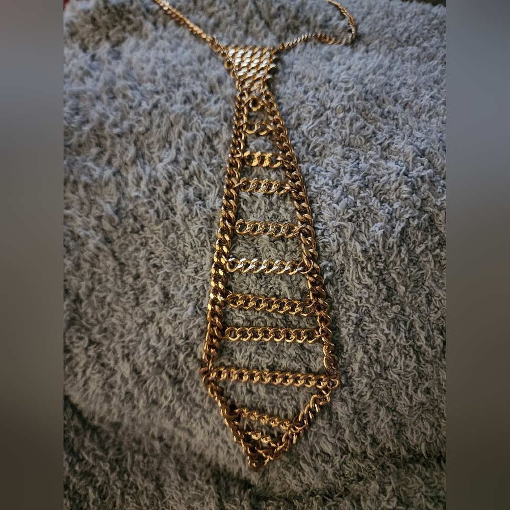 Gold Layered Chain Necktie Necklace